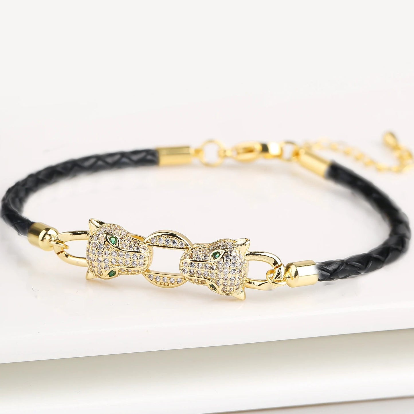 🐻✨ Adorable Bear Zirconia Charm Bracelet - 6 Color Adjustable Leather Rope for Everyone! 🎉🎈