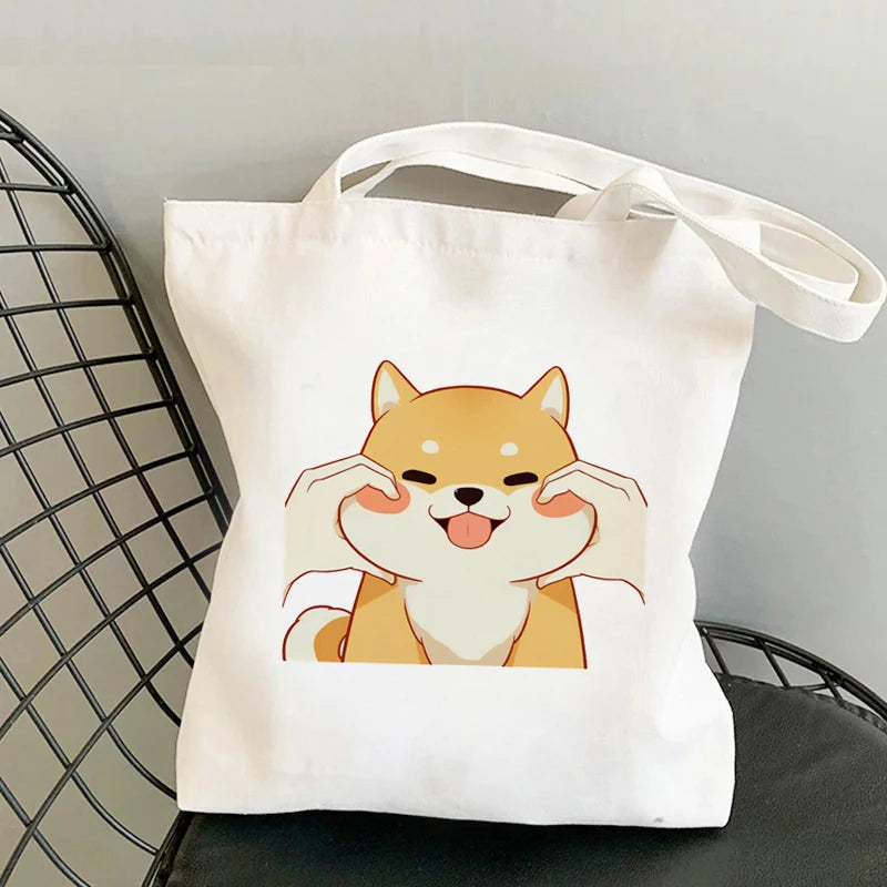 Shiba Inu Delight 🐶✨ Adorable Canvas Tote for Fun-filled Adventures! 🎉💖 - Pixie Quill