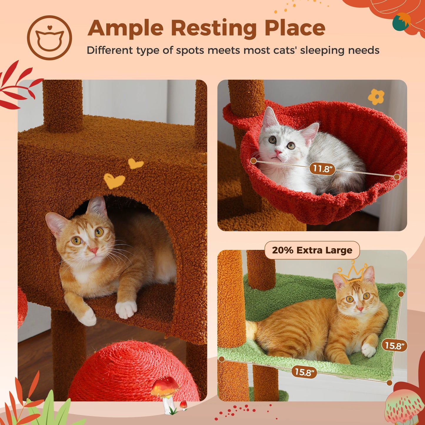Floor To Ceiling Cat Tower With Adjustable Height, Condo, Hammock And Scratching Post 🐾 Brown Cozy Play Haven