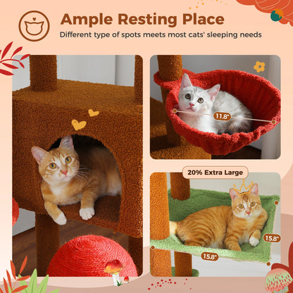 Floor To Ceiling Cat Tower With Adjustable Height, Condo, Hammock And Scratching Post 🐾 Brown Cozy Play Haven