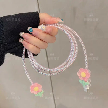 🌷 Kawaii Tulip Wave Edge Charger Cover Set for iPhone 12-15 | Fast Charging Fun! ⚡️✨
