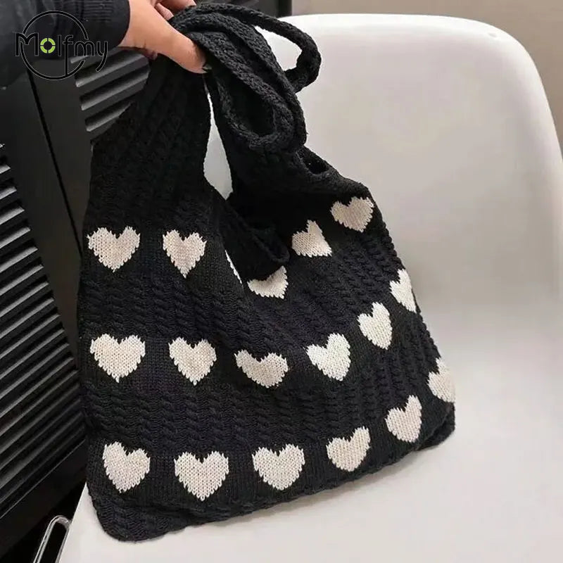 ❤️ Cute Crochet Heart Bags 🌊 Stylish Casual Beach Tote 🎉 Fun & Versatile Fashion Companion! 👜✨ - Pixie Quill