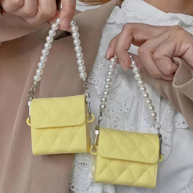 Kawaii Pearl Charm Leather AirPods Case 🎀 | Cute Solid Color Silicone Cover for AirPods 2/3/Pro 🎧✨