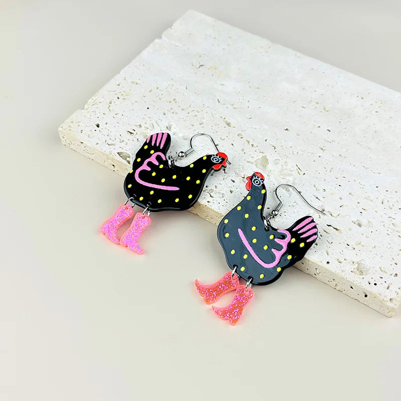 Kawaii Chicken High Heels Boots Earrings 🐔✨ Colorful Acrylic Dangle Jewelry for Trendy Women & Girls! 🎉💖