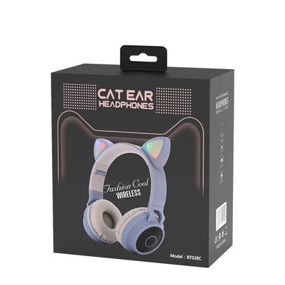 ✨ Kawaii Cat Ear Bluetooth Headphones 🎶 - Adorable LED Music Headset for Girls 💖 - Supports TF Card & FM Radio! 🌈