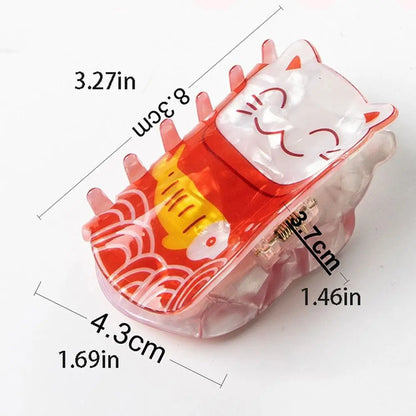 Kawaii Cat Magic ✨ Large Acetate Hair Claw Clip 🐱🎀 Lucky Shark Clip for Stylish Ponytails!