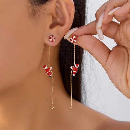 Santa Tassel Earrings Asymmetric Dangle for Women Christmas Snowflake 🎄✨