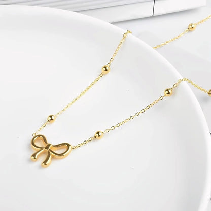 Kawaii Gold Bowknot Pendant Necklace 🌟✨ | Cute & Unique Handmade Jewelry for Women 🎀💕