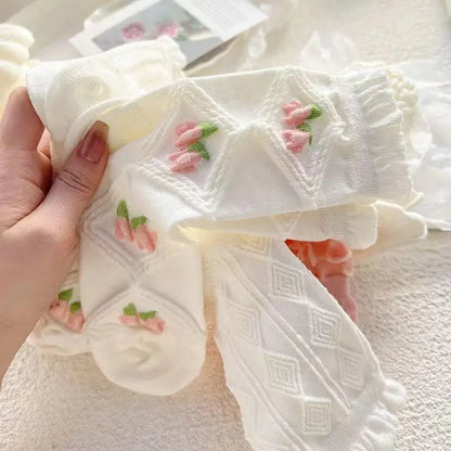 Ruffled White Socks Set 🌸👣 - 5 Pairs of Sweet Cotton Cuties for Spring & Summer! 💖 - Pixie Quill