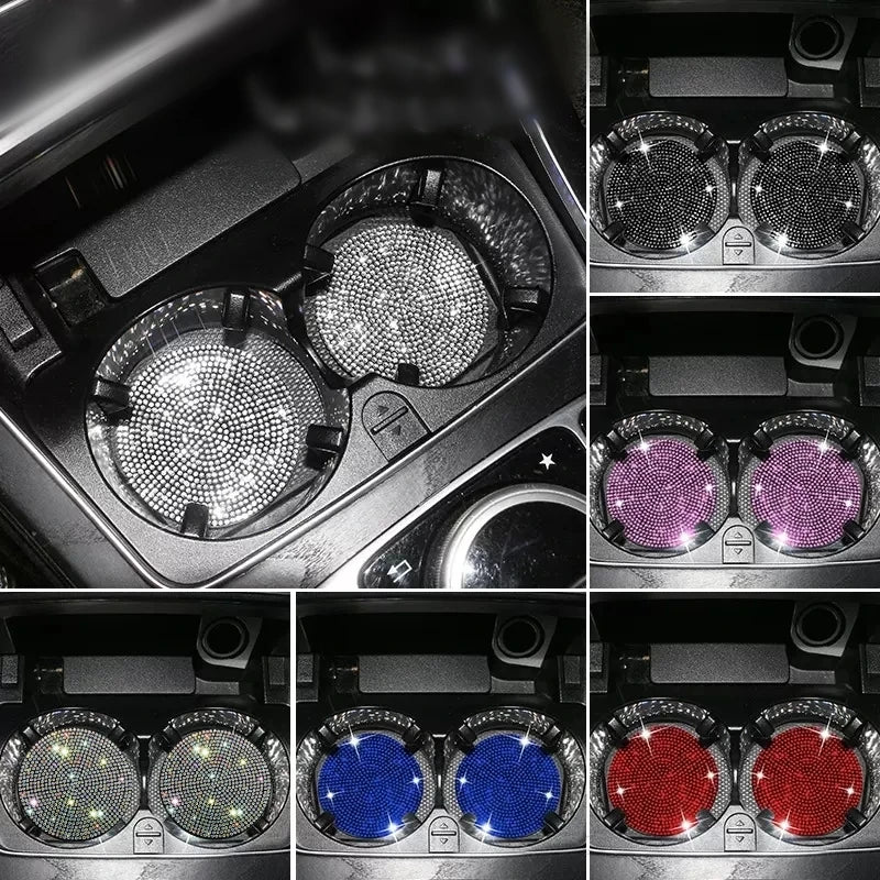 Adorable Blingy Rhinestone Car Cup Holder Coasters ✨💖 | 2pcs Non-Slip Silica Gel Mats for a Cute Automotive Touch!
