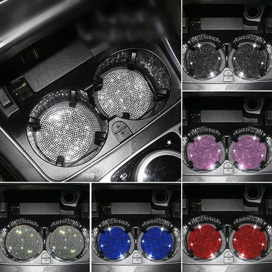 Adorable Blingy Rhinestone Car Cup Holder Coasters ✨💖 | 2pcs Non-Slip Silica Gel Mats for a Cute Automotive Touch!