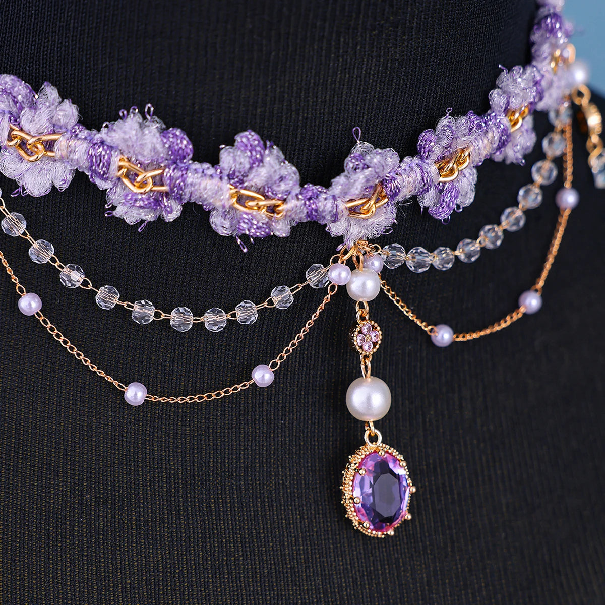 Kawaii Sparkle: Adorable Purple Rhinestone & Pearl Tassel Necklace 🌸✨ Perfect for Bridal Bliss & Wedding Charm! 💖