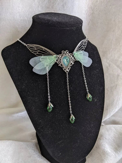 Kawaii Enchanted Faerie Queen Necklace ✨🧚‍♀️ with Wing Charm & Crystal Drops 🌸🌟