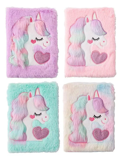 Kawaii Unicorn Plush A5 Notebook 🦄✨ Macaron Heart Diary for Students - Cute Cartoon Handbook! 💖📚