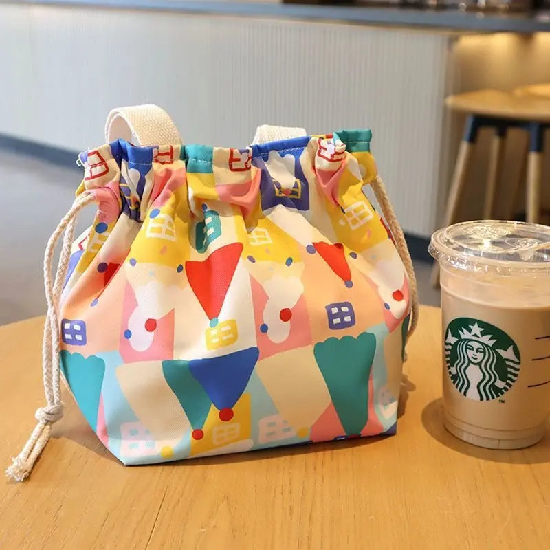Kawaii Canvas Lunch Bag 🌸🌼 Cute Cartoon Flowers & Animals 🌈 Perfect for School & Picnics 🎒✨