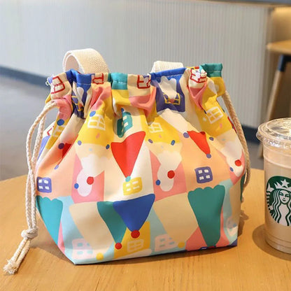 Kawaii Canvas Lunch Bag 🌸🌼 Cute Cartoon Flowers & Animals 🌈 Perfect for School & Picnics 🎒✨