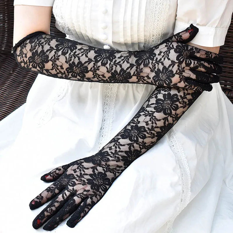 Transparent Lace Flower Mesh Gloves With Bowknot For Lolita Cosplay Party 🧤🌸