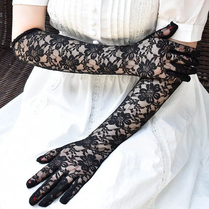 Transparent Lace Flower Mesh Gloves With Bowknot For Lolita Cosplay Party 🧤🌸
