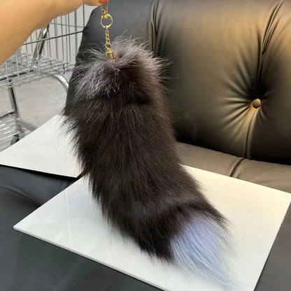 Long Real Fox Fur Tail Keychain Pendant For Women Cosplay Cute Wolf Tail 40cm 🦊✨🐾