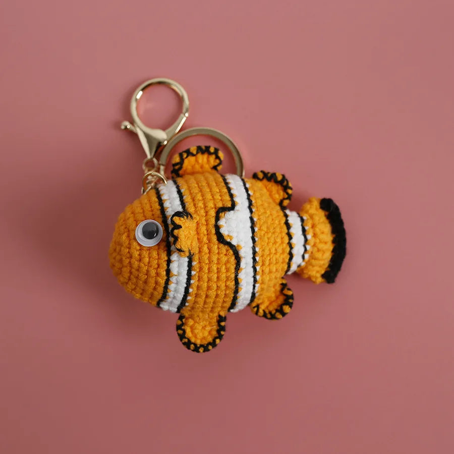 Cute Clown Fish Crochet Keychains For Bags, Handmade Goldfish Charm 🧶🐠