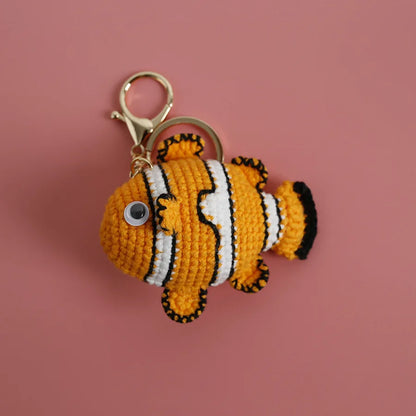 Cute Clown Fish Crochet Keychains For Bags, Handmade Goldfish Charm 🧶🐠