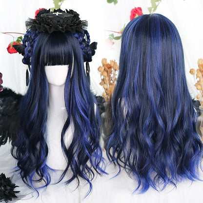 Kawaii Black & Blue Long Straight Lolita Wig 💖✨ Perfect for Cosplay & Parties! 🎉🎀