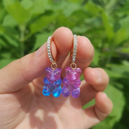 🌈 Sweet Rainbow Bear Dangle Earrings 🍬✨ Cute Acrylic Drop Jewelry for Trendy Girls! 🐻💖