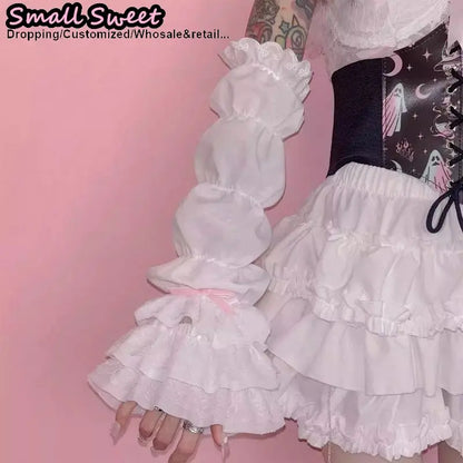 Gothic Lolita Half Finger Arm Warmers With Lace Cuff Gloves For Women 🖤🧶