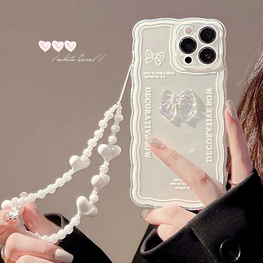 🌸 Adorable Butterfly Bow 3D Love Bracelet Phone Case for iPhone 11/12/13/14/15 – Cute & Clear TPU Back Cover! 🦋✨