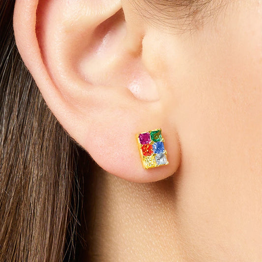 Kawaii Rainbow Sparkle Stud Earrings 🌈✨ | Colorful Gemstones in 925 Sterling Silver - Trendy Gift for Women! 💖