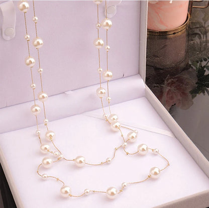 Pink Double Layer Pearl Necklace for Women Sweater Chain Long Statement 💗✨