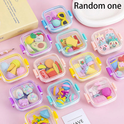 Cute & Kawaii Lunch Box Eraser Set 🍱✨ - Adorable Rubber Erasers for School 🎨📚 - Perfect Gift for Kids! 🎁