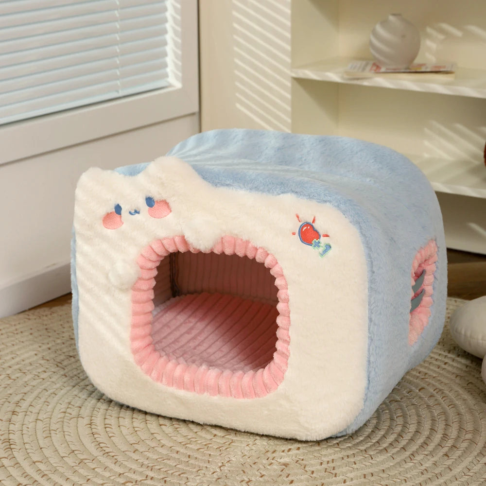 Kawaii Cozy Cat Cave 🐾 Plush Nest for Kittens & Small Dogs 🌟 Warm Pet Home