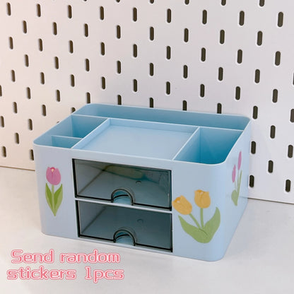 Kawaii Desktop Pen Holder 🌈✨ Cute Storage Box with Drawer for Office & School Supplies 🖊️📏