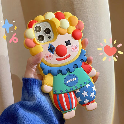 Kawaii 3D Cartoon Joker Clown Silicone Phone Case for iPhone 16/15/14 Pro Max - Shockproof & Adorable 🤡📱✨