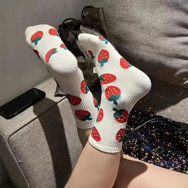 🍓 Sweet Strawberry Delight Socks 🍬 | Fun Harajuku Style for Happy Feet | Cute Cotton Treats 🎉🎀