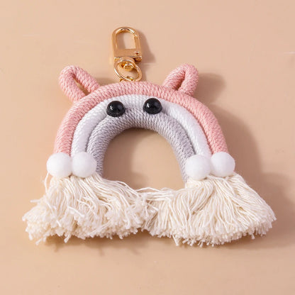 Pastel Rainbow Tassel Hand Knit Keychain For Car Bag Gift 🎀🌈💖