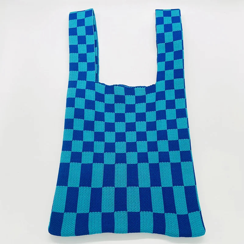 💖 Cozy Checkerboard Knitted Tote 👜✨ - Fun & Funky Large Capacity Bag! 🎉 - Pixie Quill