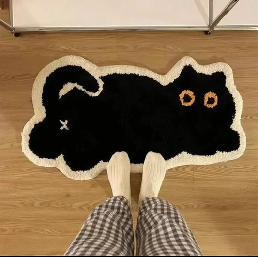 Kawaii Black Cat Girl Floor Mat 🐾✨ | Cozy Cartoon Absorbent Carpet for Bedroom & Bathroom 🛁🖤