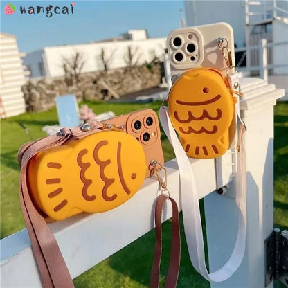 Kawaii Taiyaki Silicone Phone Case & Coin Purse for Samsung Galaxy 🍡💖 - Adorable Lanyard Wallet!