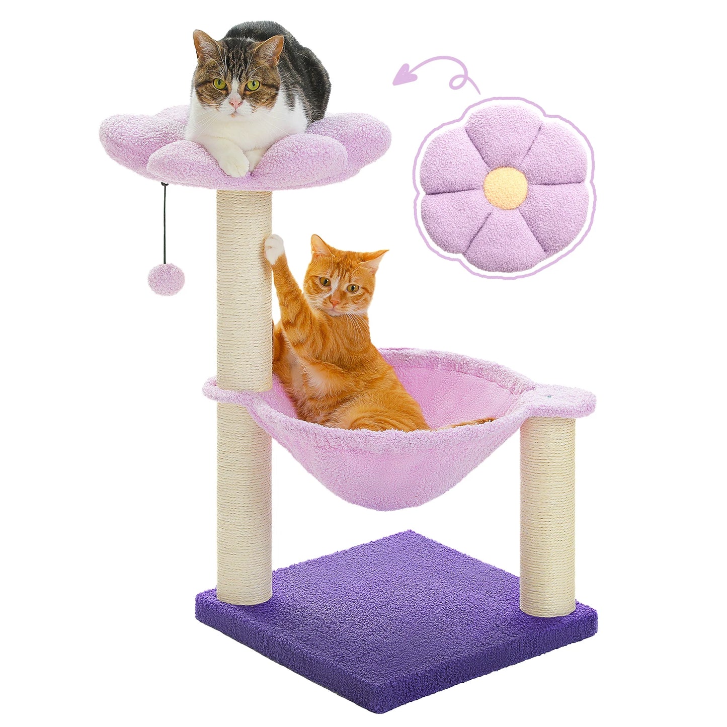 Flower Cat Tree with Sisal Scratching Post Large Hammock Soft Top Perch Small Cat Tower for Indoor Cute Cat Scratcher Kitten Toy
