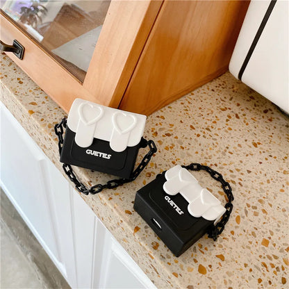 Kawaii Pearl Charm Leather AirPods Case 🎀 | Cute Solid Color Silicone Cover for AirPods 2/3/Pro 🎧✨