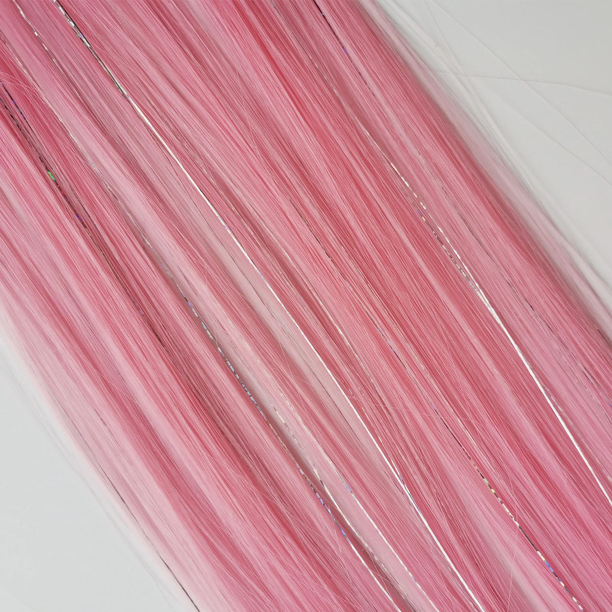 Clip In Pink Hair Extensions With Silver Tinsel Rainbow Highlights For Women ✨💖