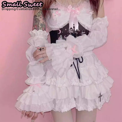 Gothic Lolita Half Finger Arm Warmers With Lace Cuff Gloves For Women 🖤🧶