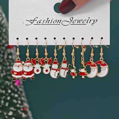 Whimsical Christmas Cartoon Santa Elk Tree Drop Earrings for Women 🎄🎅