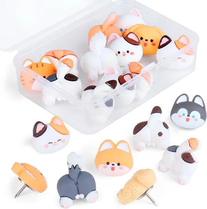Kawaii Cat & Dog Push Pins Set 🐾 | 14 Adorable Resin Thumb Tacks for Cork Boards, Maps & More! 🐱✨