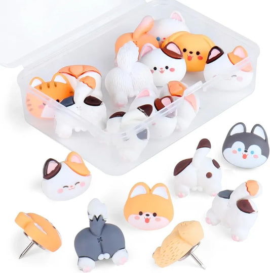 Kawaii Cat & Dog Push Pins Set 🐾 | 14 Adorable Resin Thumb Tacks for Cork Boards, Maps & More! 🐱✨