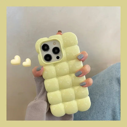 Kawaii 3D Block Lattice iPhone Case 🎀🍬 | Shockproof Soft Silicone Cover for iPhone 11-16 Pro Max ✨