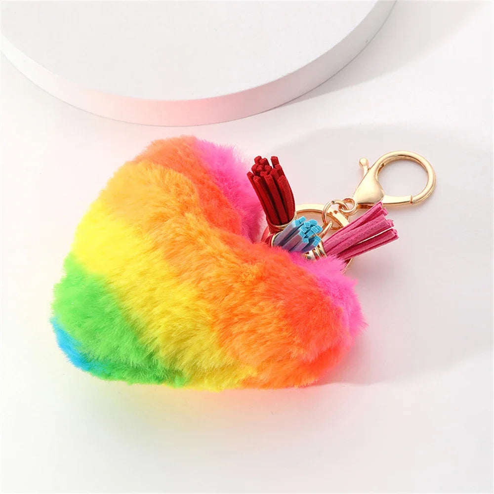 Kawaii Heart Pompom Keychain 🎀✨ | Adorable Plush Ball Accessories for Bags & Cars ❤️🎉 | Perfect Valentine Gifts for Couples 💖🥰