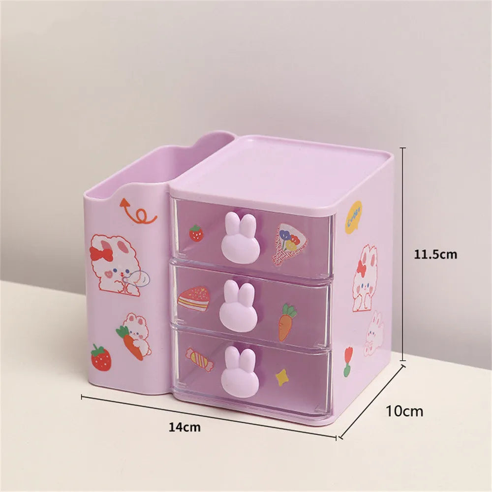 Kawaii Bunny Desktop Organizer 🐰✨ – Cute Storage Box for Stationery & Cosmetics 🌸🖊️